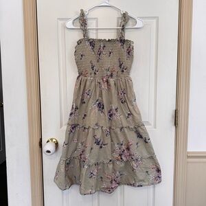 As U Wish Dress Green Floral Smocked Ruffle Midi Boho Peasant Cottage Small